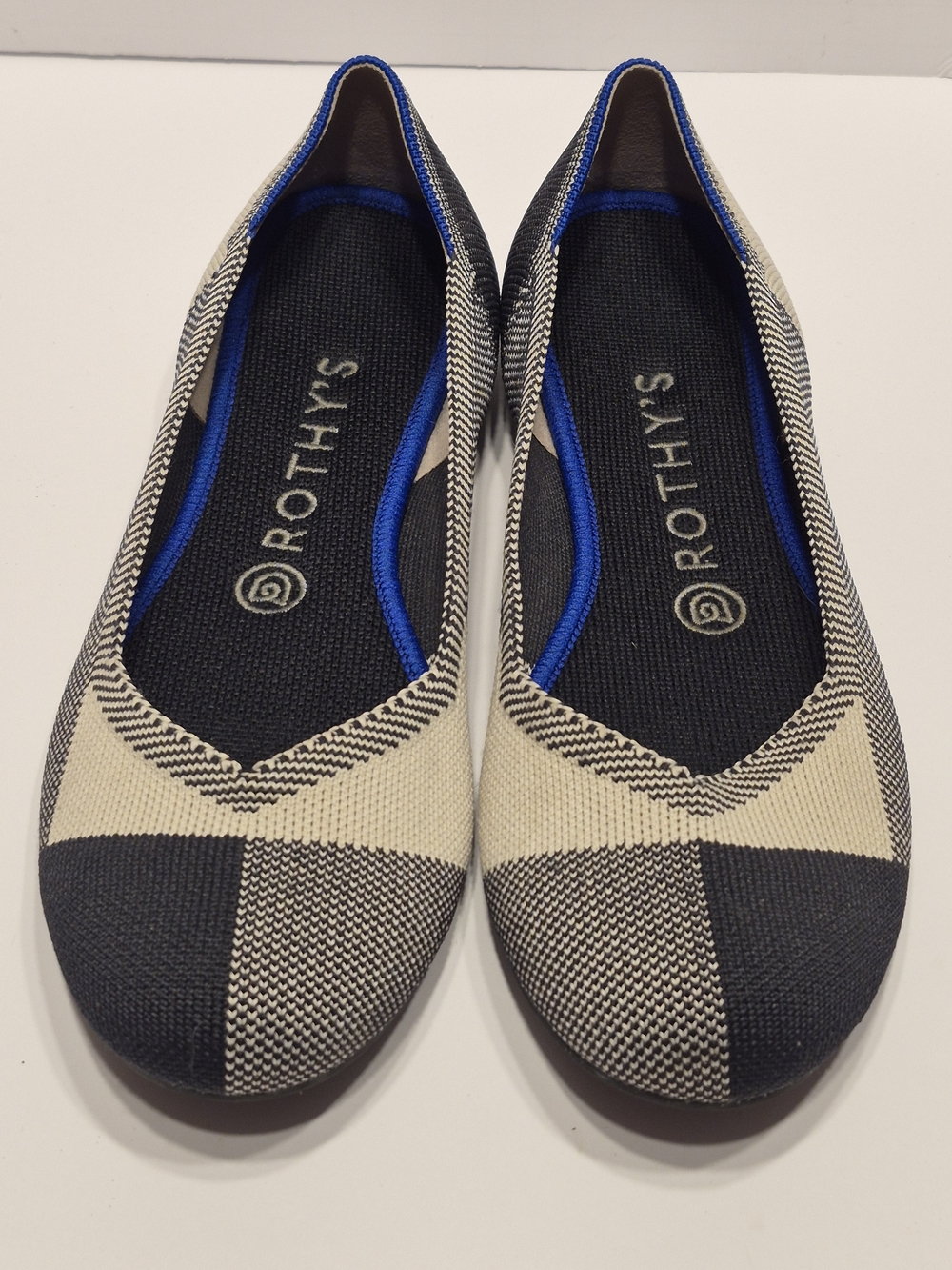 Rothy's Women's Black & Cream Buffalo Plaid Knit Flats